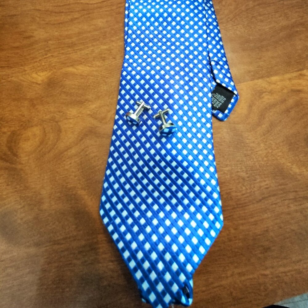 Porta Rosa  Blue Silk Tie & Matching Cufflinks - Italian Design